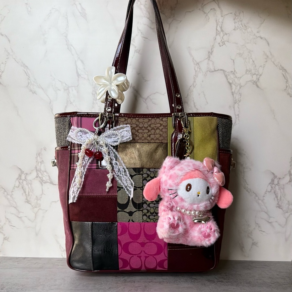 Patchwork Tote Coach Shoulder Bag 🩰˚˖𓍢 🦢✧˚.🎀༘⋆